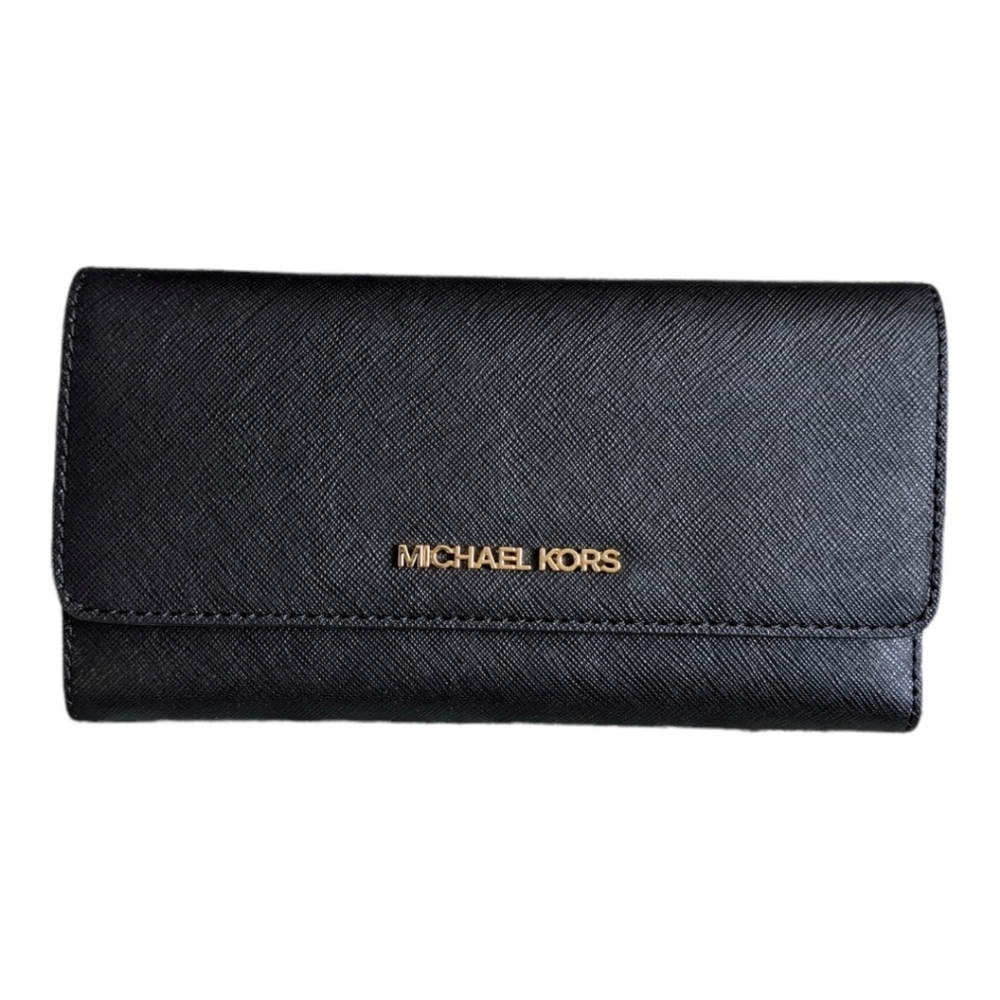 Michael Kors Black Jet Set Travel Flat Trifold Large Wallet